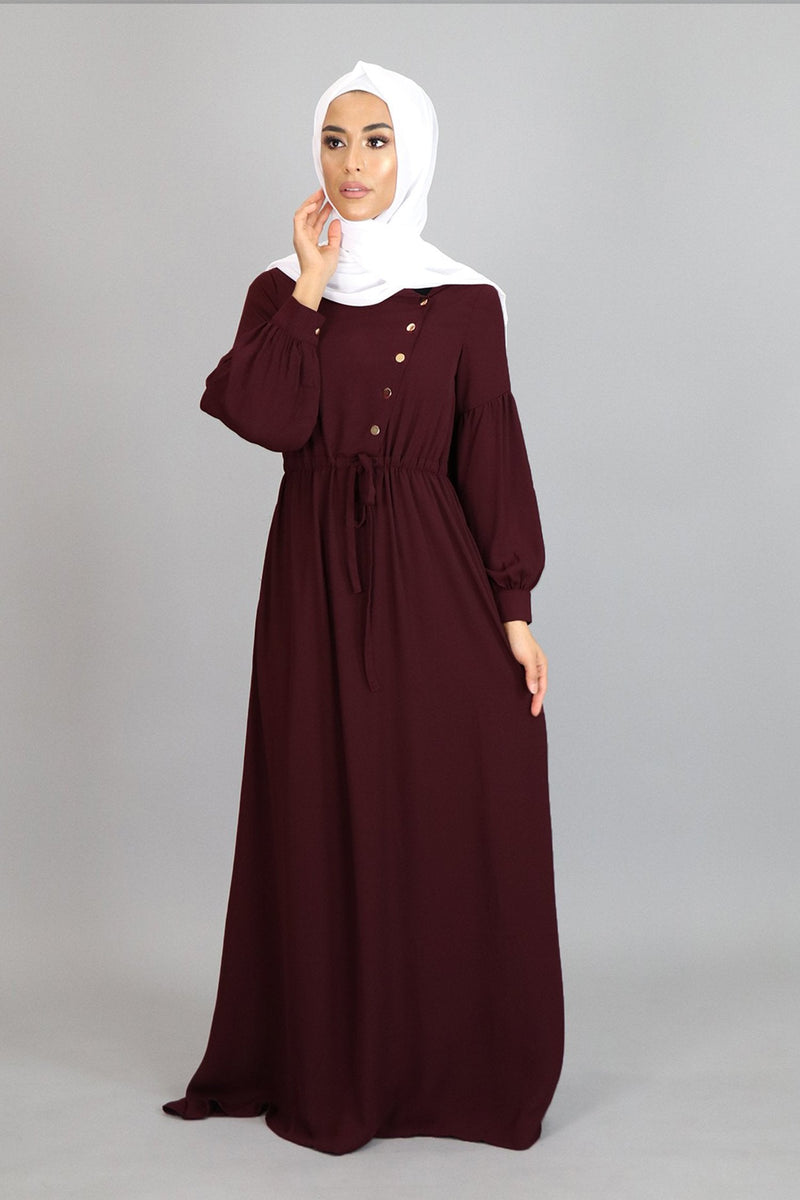 Burgundy Soft Gold Button Maxi Dress