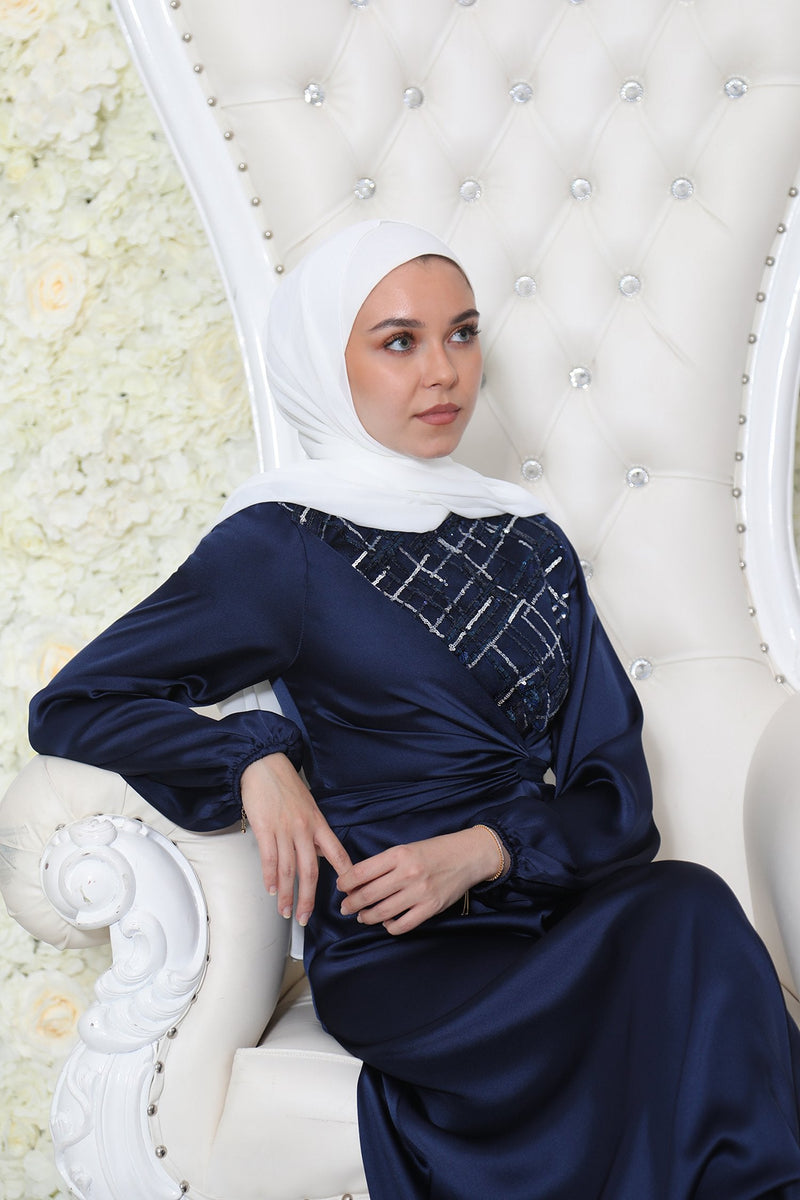 Amara VIP Sequin Satin Dress- Midnight Blue