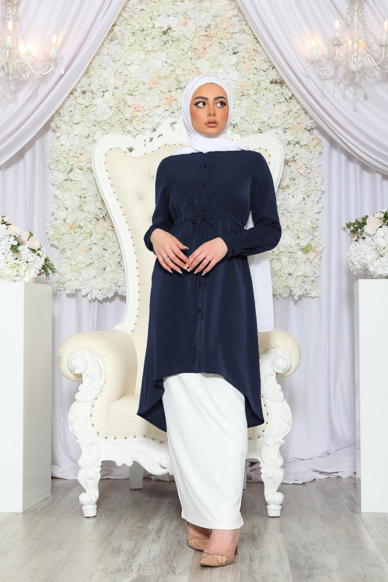 Deluxe Soft Button Down Tunic- Navy Blue