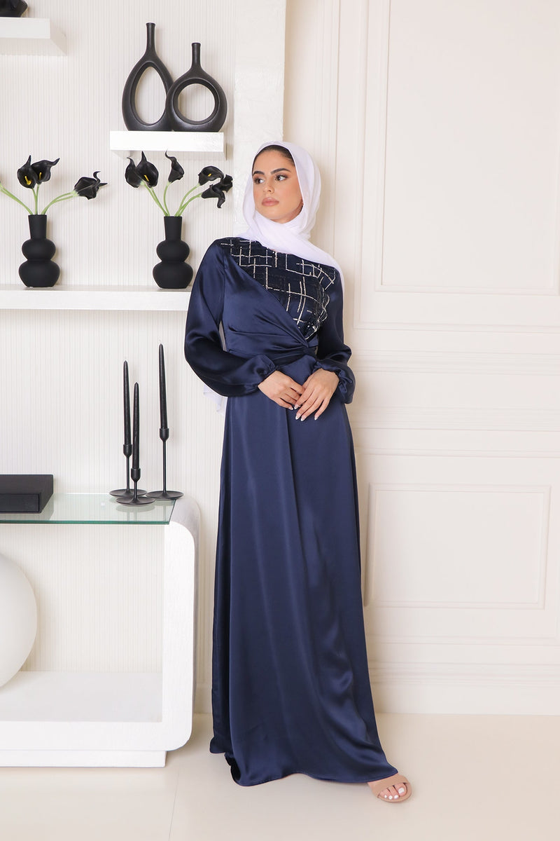 Amara VIP Sequin Satin Dress- Midnight Blue