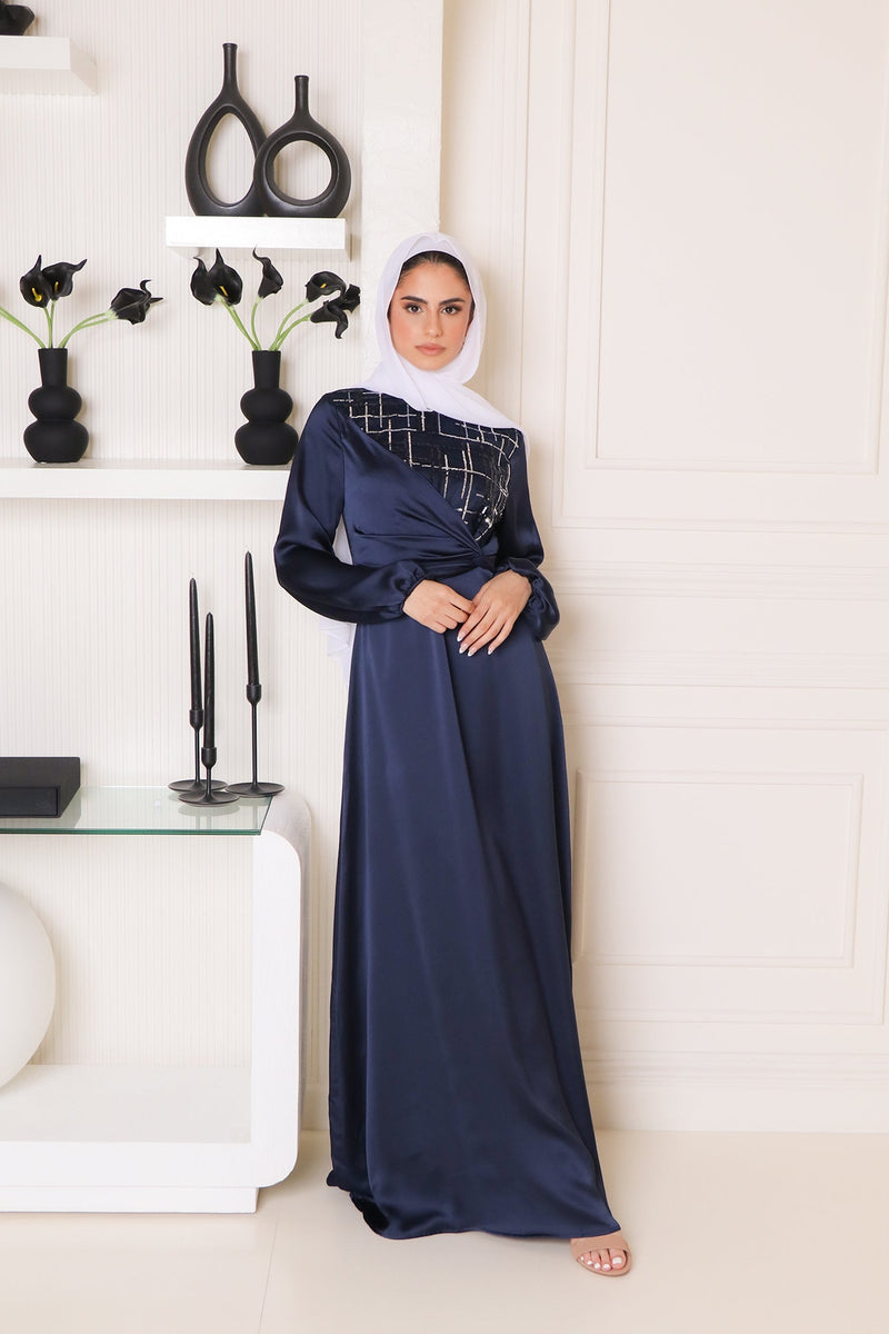 Amara VIP Sequin Satin Dress- Midnight Blue