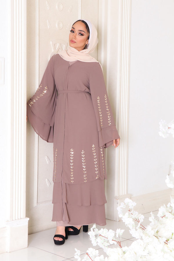 Amor Chiffon Layered Abaya- Taupe