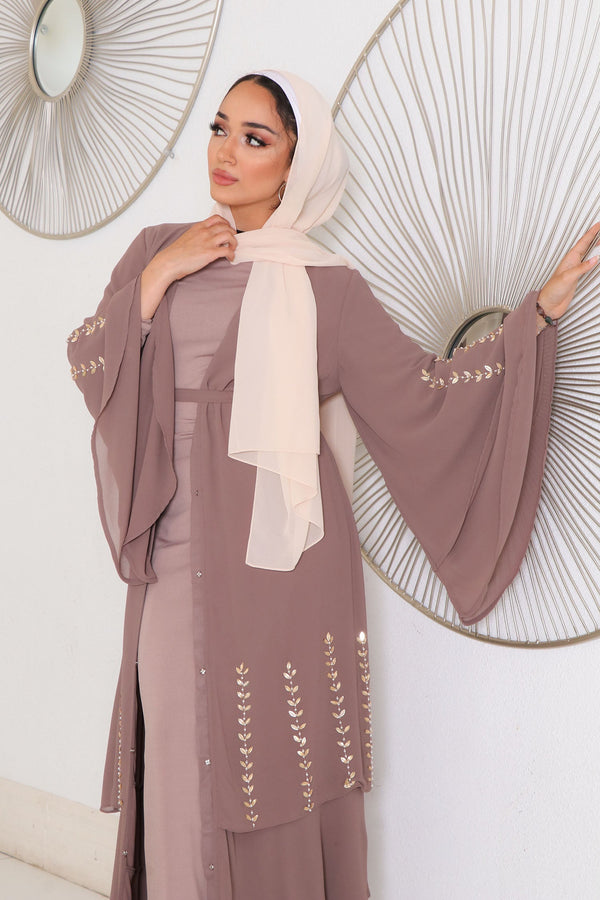 Amor Chiffon Layered Abaya- Taupe