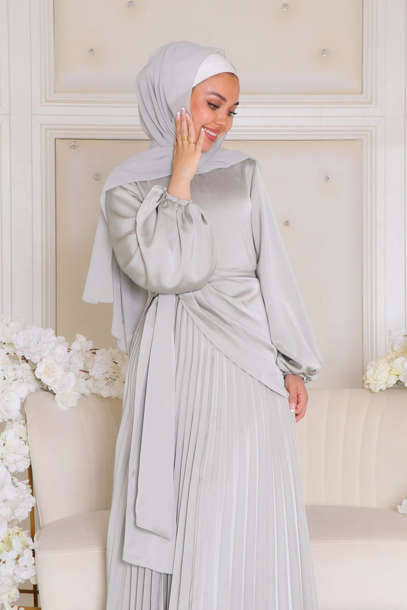 Athena Pleat Satin Dress- Light Mint