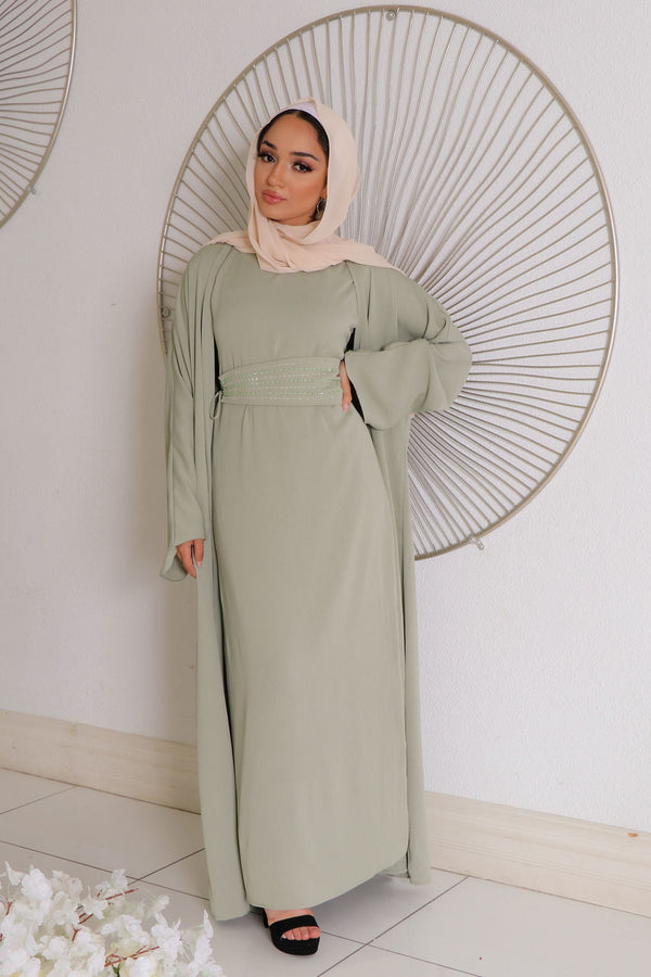Nia Corset Abaya Set- Light Sage Green