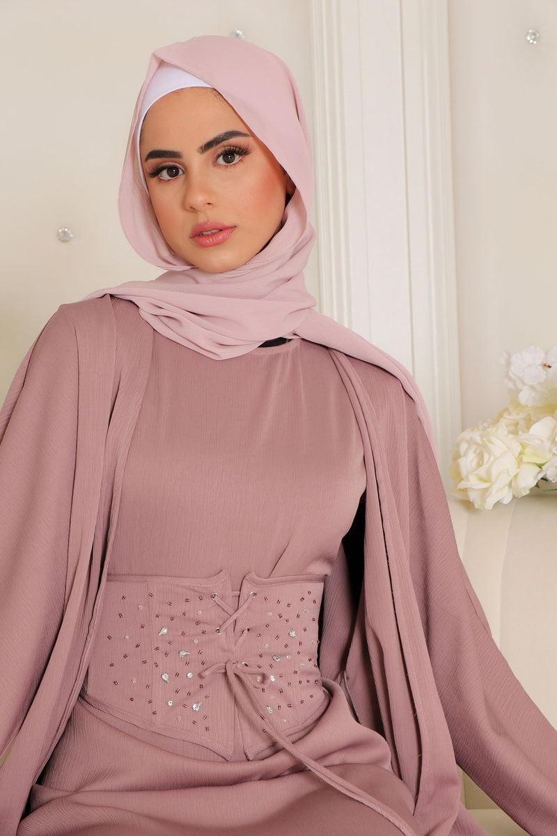 Elmas Corset Abaya Set- Rose Pink