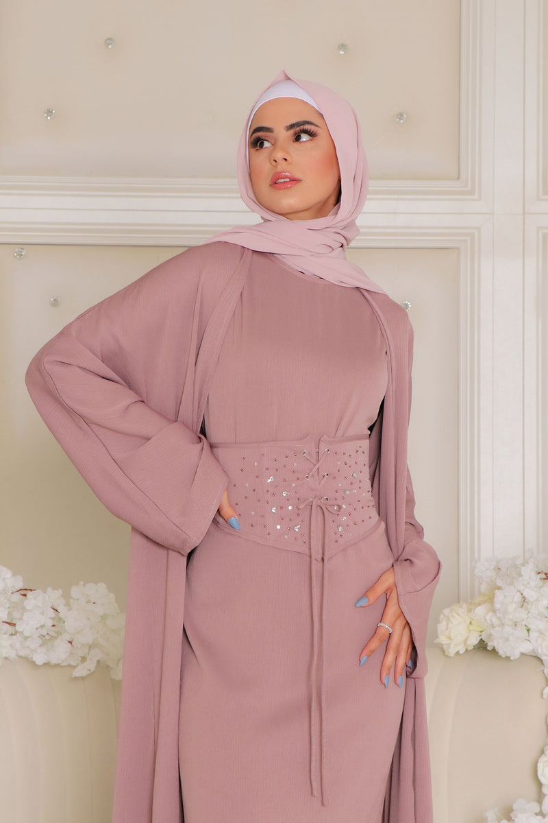 Elmas Corset Abaya Set- Rose Pink