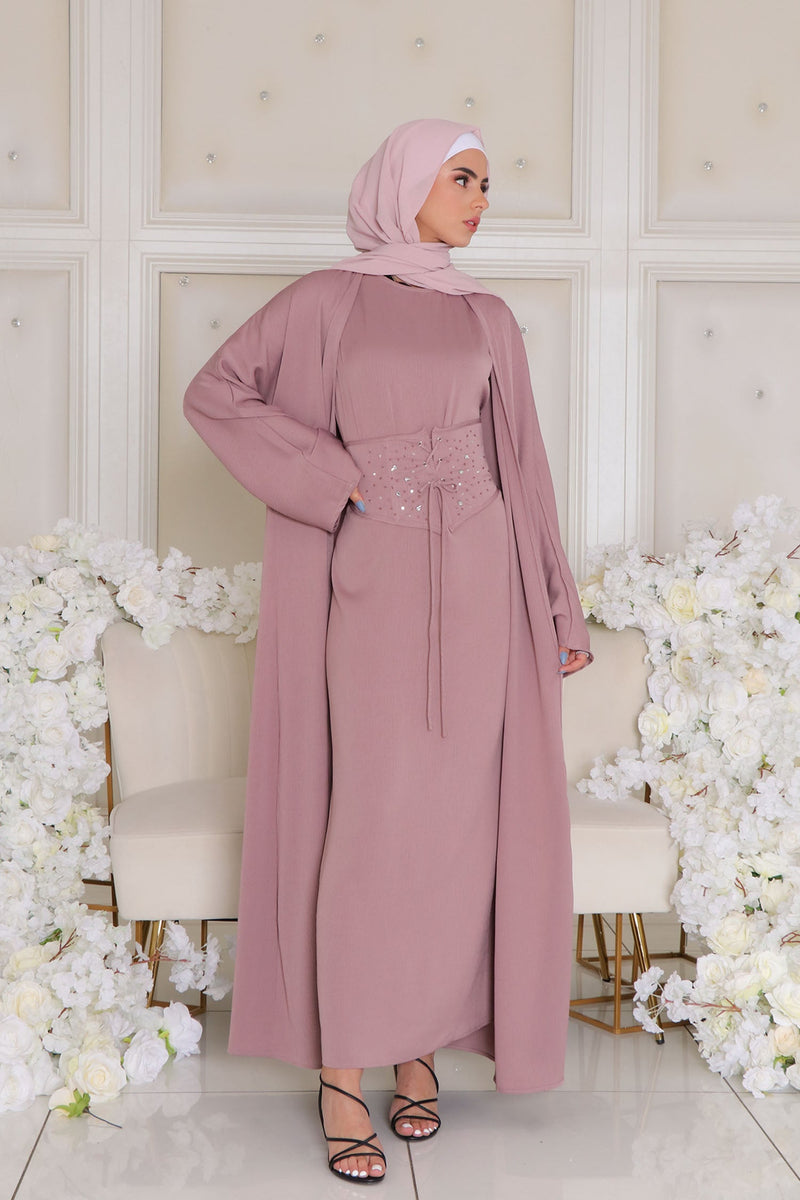Elmas Corset Abaya Set- Rose Pink