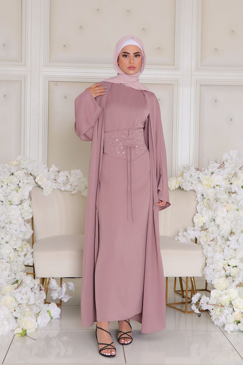 Elmas Corset Abaya Set- Rose Pink
